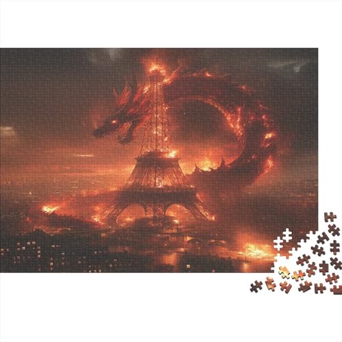 CULPRT Dragon Eiffel Tower Holzpuzzless Für Erwachsene 300 Teile Family Challenging Games Wohnkultur Geburtstagsgeschenk Lernspiel Stress Relief Toy 300pcs (40x28cm) von CULPRT