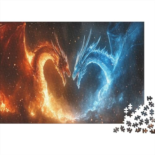 CULPRT Ice Fire Dragon Holzpuzzless Erwachsene 1000 Teile Family Challenging Games Wohnkultur Lernspiel Geburtstagsgeschenk Entspannung Und Intelligenz 1000pcs (75x50cm) von CULPRT