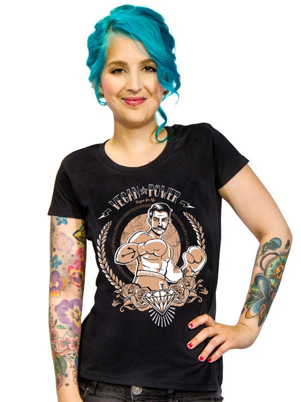 Veganer-Damenshirt Girlie-Shirt Vegan-Power schwarz-braun von CULTSTYLES GmbH - KF