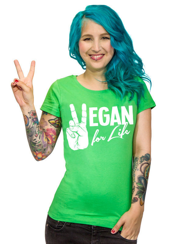 Veganer-Damenshirt Girlie-Shirt Vegan for Life grün-weiss von CULTSTYLES GmbH - KF