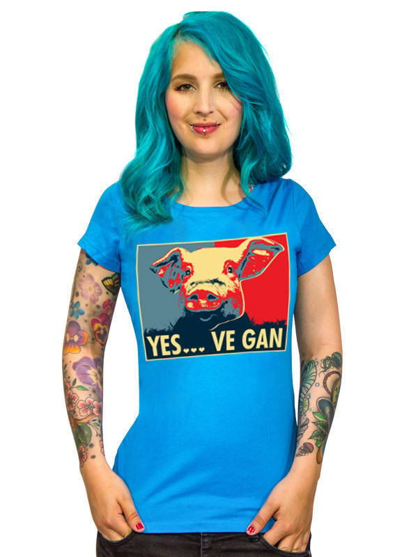 Veganer-Damenshirt Girlie-Shirt Yes Ve gan blau von CULTSTYLES GmbH - KF