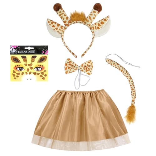 Amycute Giraffe Kostüm Set für Mädchen Giraffe Ohren Stirnband Fliege Schwanz Tutu Rock Gesicht Aufkleber Tier Verkleidung Welttag Kostüme für Mädchen von CULTURE PARTY