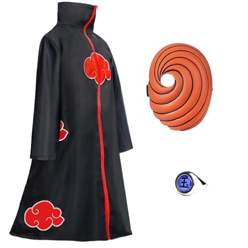 CULTURE PARTY Anime-Umhang, Halloween-Cosplay-Kostüm für Kinder und Erwachsene, Anime-Kostüm-Set mit schwarzer Robe, Ringmaske, Halloween, Anime, Cosplay, Verkleidung von CULTURE PARTY