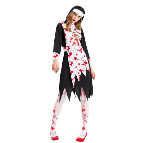 CULTURE PARTY Zombie-Schwester-Kostüm, Halloween, gruseliges Nonnen-Kostüm für Damen, Erwachsenenkostüm für Erwachsene, Cosplay, Halloween, Damen-Outfit von CULTURE PARTY