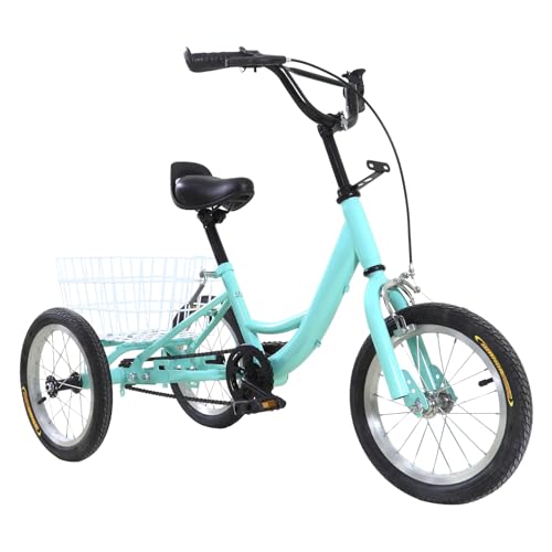 Fahrrad Dreirad Kinder 14 Zoll, 3 Rad Fahrrad Kinder Mit Einkaufskorb & Verstellbarer Lenker&Sattel, Tricycle FahrräDer FüR MäDchen & Jugend, Kinderfahrrad FüR Erholung, Einkaufen, Picknicks von CUMELLIIR