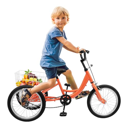 Fahrrad Dreirad Kinder 16 Zoll, 3 Rad Fahrrad Kinder Mit Einkaufskorb & Verstellbarer Lenker&Sattel, Tricycle FahrräDer FüR MäDchen & Jugend, Kinderfahrrad FüR Erholung, Einkaufen, Picknicks von CUMELLIIR