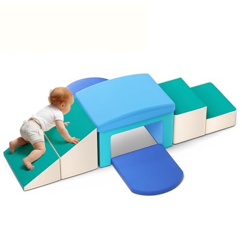 CUPCHID 6-teiliges Kletterspielzeug für Kleinkinder von 1–3 Jahren, Schaumstoff bausteine Kinder,Kletterspielzeug für Kleinkinder aus weichem Schaumstoff,weiche Schaumstoffblöcke(Hellblau) von CUPCHID