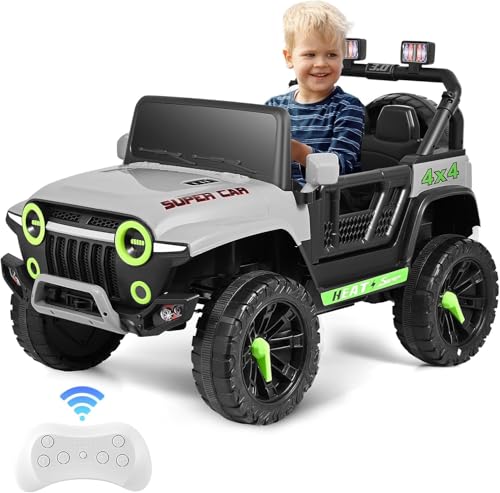 CUPCHID Elektroauto für Kinder, Kinderauto, 12-V-Kinderauto mit 2,4-G-Fernbedienung, maximale Belastung 50 kg, Kinder-Jeep mit LED-Leuchten, Musik, Hupe, USB-Funktionen (Grau) von CUPCHID