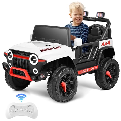 CUPCHID Elektroauto für Kinder, Kinderauto, 12-V-Kinderauto mit 2,4-G-Fernbedienung, maximale Belastung 50 kg, Kinder-Jeep mit LED-Leuchten, Musik, Hupe, USB-Funktionen (Weiß) von CUPCHID