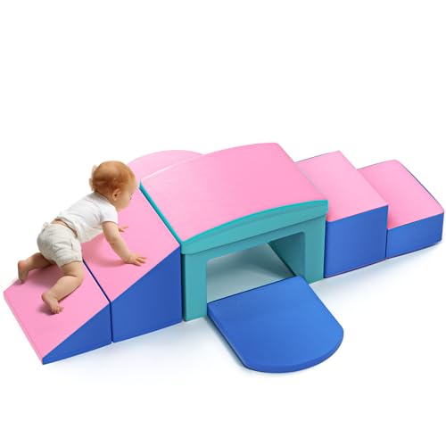 CUPCHID Schaumstoff-Bausteine für Kinder, 6 Stück große riesige Schaumstoff-Bausteine für Kinder, Vorschule Lernspielzeug zum Krabben und Klettern (Rosa Blau) von CUPCHID