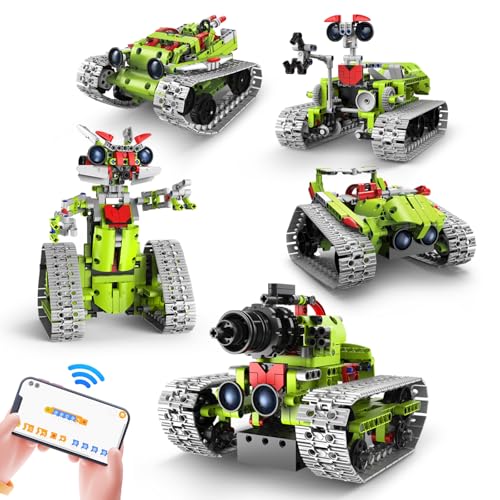 Technik Ferngesteuert Bauspielzeug,5 in 1 App & Fernsteuerung Technic Roboter Panzer Auto Bausätze 560 Stück, RC Spielzeug Geschenk für Jungen Mädchen ab 6-12 Jahre（Green） von CUPCHID