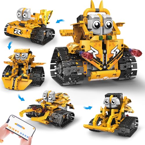 Technik Ferngesteuert Bauspielzeug,5 in 1 App & Fernsteuerung Technic Roboter Panzer Auto Bausätze 604 Stück, RC Spielzeug Geschenk für Jungen Mädchen ab 6-12 Jahre von CUPCHID