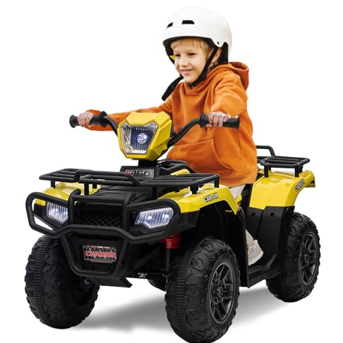 Elektro-Quad,12V Kinderquad mit USB-Anschluss, Kindermotorrad mit MP3-Musikplayer,Kinderfahrzeug für Kinder 3-6 Jahre, 2.5-3.5 km/h,More Secure (gelb) von CUPCHID