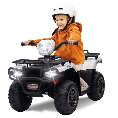 Elektro-Quad,12V Kinderquad mit USB-Anschluss, Kindermotorrad mit MP3-Musikplayer,Kinderfahrzeug für Kinder 3-6 Jahre, 2.5-3.5 km/h,More Secure (weiß) von CUPCHID