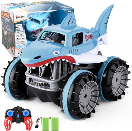 Ferngesteuertes Auto,Amphibienfahrzeug Ferngesteuertes Auto,1:14 RC Monster Truck mit 360°-Drehung aufrecht, LED-Lichtern und Musik,4WD Offroad 2.4GHz Spielzeugauto Lastwagen von CUPCHID