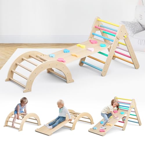 Klettergerüst für Kinder,Faltbares Klettergerüst Indoor mit Rutsche, Kletterleiter und Kletterbogen,Klettergerüst Indoor ab 1 Jahr,Maximale Belastung 65 kg von CUPCHID