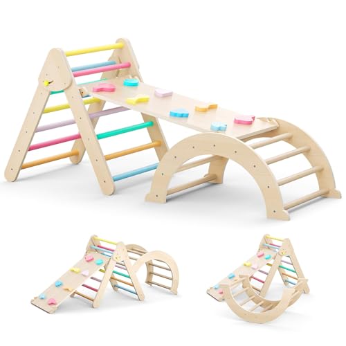 Kletterspielzeug für Kleinkinder,7-in-1 Montessori Klettergerüst Set,Klettergerüst Indoor,Kletterbogen, Stabilem Baby-Klettergerüst und Kletterdreieck ab 1-3 Jahr Regenbogen von CUPCHID