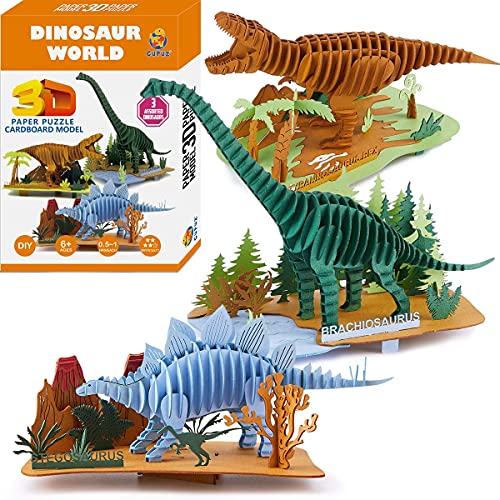 CUPUZ 3D Puzzle 3-Set Papier Bausatz Spielzeug Dinosaurier Knobelspiele Konzentrationstraining Für Kinder - DIY deko kinderspielzeug Geschenke Teenager - bastelset kinder ab 6 Jahre von CUPUZ