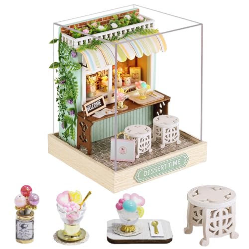 CUTE-Eyfud DIY Miniatur Puppenhaus Bastelset Holz Puppenhaus Set mit Möbeln, LED-Lichtern und Staubschutz - Kreatives Geschenk für Erwachsene und Jugendliche (DESSERT TIME) von CUTE-Eyfud