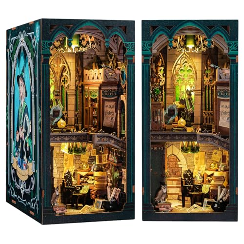 CUTEBEE Book Nook DIY Kit – DIY Puppenhäuser Miniatur Haus Kit mit Möbeln und LED-Licht, 3D Puzzle Buchstützen aus Holz, Modellbausätze für Erwachsene zum Bauen (Darkness Common Room) von CUTEBEE