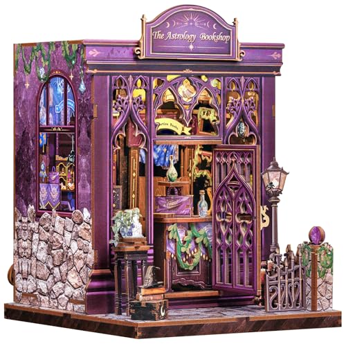 CUTEBEE Book Nook Kit - DIY Miniatur Puppenhaus Bausatz mit LED - 3D Holz Puzzle, Buchstütze Deko | Bastelset für Erwachsene | Kreativset Geschenk (The Astrology Bookshop) von CUTEBEE