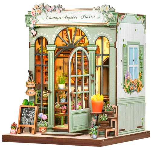 CUTEBEE Book Nook Kit - DIY 3D-Holzpuzzle mit Buchstütze, Kreativer Miniaturhaus-Bausatz für Erwachsene, Bücherregal-Deko im Champs-Élysées Florist Design, Bastelset als Geschenk für Hobbygärtner von CUTEBEE