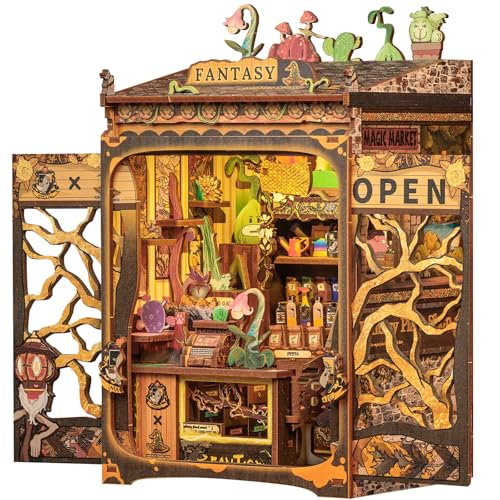 CUTEBEE Book Nook Kit - DIY Miniature House,Puppenhaus Miniatur Haus Selber Baue Bausatz mit LED-Licht,Booknook Library Modellbausätze für Erwachsene zu Bauen (Fantacy Plant Shop) von CUTEBEE