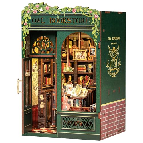 CUTEBEE Book Nook Kit - DIY Miniature House,Puppenhaus Miniatur Haus Selber Baue Bausatz mit Staubschutzhülle und LED-Licht,Booknook Library Modellbausätze für Erwachsene zu Bauen(Owl Bookstore) von CUTEBEE