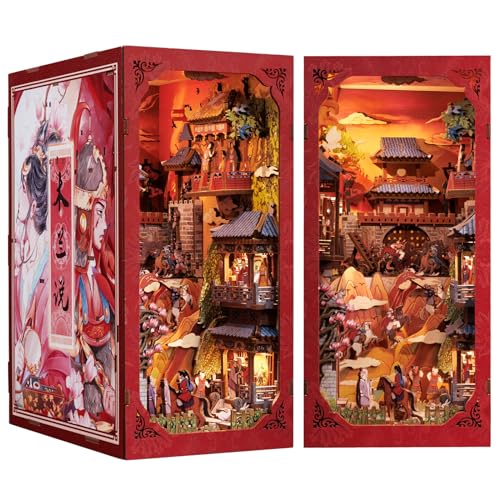 CUTEBEE Book Nook Kit - DIY Puppenhaus Miniatur Haus Selber Baue Bausatz mit Staubschutzhülle und LED-Licht,Booknook Modellbausätze für Erwachsene zu Bauen (The Legend of Mulan) von CUTEBEE