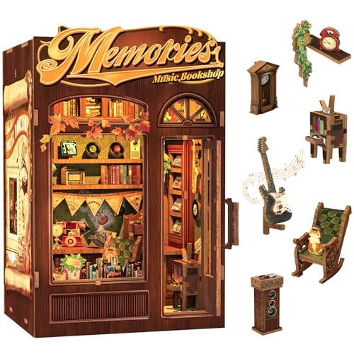 CUTEBEE Book Nook Kit- DIY Puppenhaus Miniatur Haus Selber Bauen Buchstütze Bibliothek Bücherregal Dekoration 3D Puzzle Buchstützen aus Holz Buchliebhaber Geschenke für Erwach(Memories Music Bookshop) von CUTEBEE