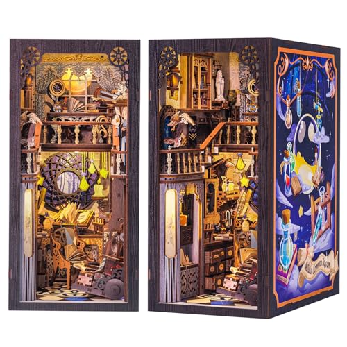 CUTEBEE Book Nook Kit mit Staubschutzhülle–DIY Puppenhäuser Miniatur Haus Kit mit LED-Licht,Booknook Häuser Modellbausätze für Erwachsene zum Bauen (The Nebula Rest Room) von CUTEBEE