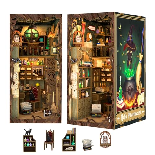 CUTEBEE DIY Book Nook Kit–Puppenhaus Miniatur Haus Kit mit Möbeln und LED-Licht, Booknook Bausätze für Erwachsene zum Bauen(Magic Pharmacist) von CUTEBEE