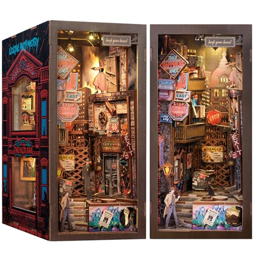 CUTEBEE Book Nook Kit -DIY Puppenhaus Booknook Kit, Miniatur Haus Selber Bauen Kit mit Staubschutz und LED-Licht -Holzkunst Buchstütze, Modell Kits für Erwachsene zu Bauen Geschenke(The Long Goodbye) von CUTEBEE