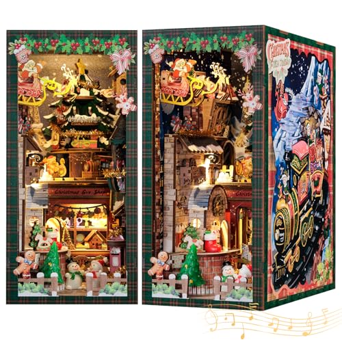 CUTEBEE DIY Book Nook Puppenhaus Kit mit Staubschutz und LED-Licht -DIY Miniatur Haus Kit,Holzkunst Buchstützen, Modell Kits für Erwachsene zu Bauen Weihnachtstag Geschenke (Christmas Wish Store) von CUTEBEE