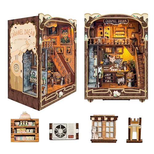 CUTEROOM DIY Booknook Modellbausatz – Miniatur-Bücherecke mit LED-Beleuchtung, Holzpuzzle für Erwachsene, Perfekte Regal-Deko und Bastelprojekt (Caramel Dream) von CUTEROOM