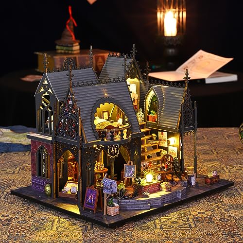 Puppenhäuser Miniatur Haus Kit mit Möbeln und LED Licht DIY Haus Kit Puppenhaus Holz Modellbausätze für Erwachsene und Kinder Bauen Weihnachten Geschenke (Luna Magic House) von CUTEROOM