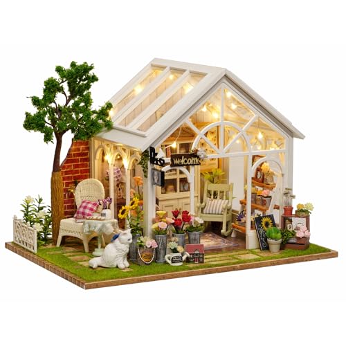 CUTEROOM DIY Miniatur Puppenhaus Set,Gewächshaus Modellbau mit LED-Licht Handgefertigtes Bastelprojekt, Geburtstage, Weihnachten & Bastel-Enthusiasten(Sunshine Greenhouse) von CUTEROOM