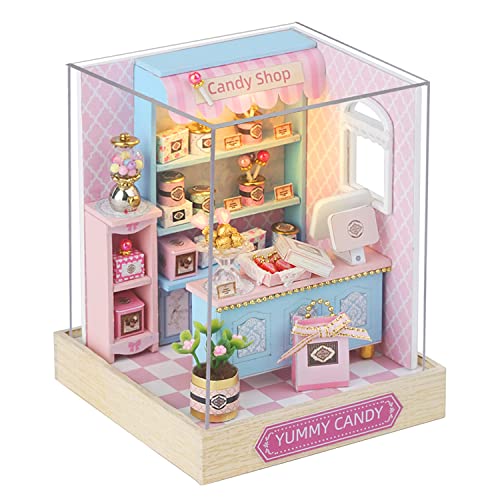 CUTEROOM DIY Miniature Doll House Kits, DIY House Kit with Dust Cover, 3D Wooden Dollhouse Kits to Build for Teens Adults Birthday Gift (Candy), Einheitsgröße, (QQT) von CUTEROOM