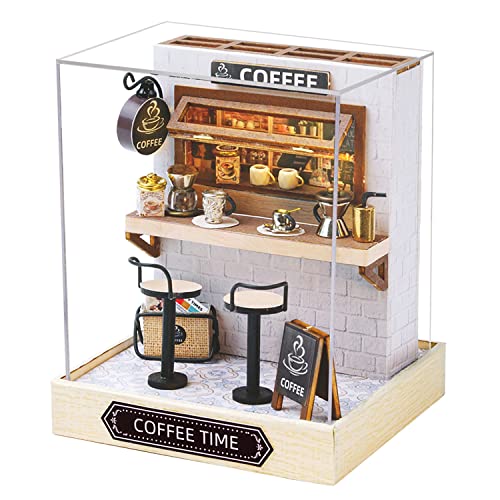 CUTEROOM DIY Miniatur Puppenhaus Kits, DIY Haus Kit mit Staubschutz, 3D Holz Puppenhaus Kits zum Bauen für Teenager Erwachsene Geburtstagsgeschenk (Kaffee) von CUTEROOM