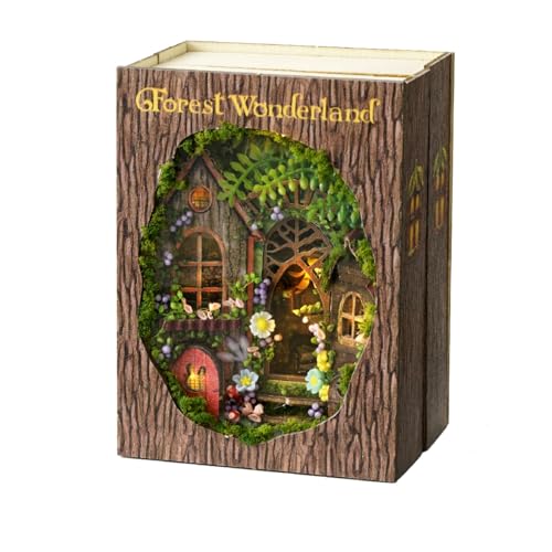 CUTEROOM Miniatur Hausbausatz, kleine Hausbausätze zum Bauen, DIY Puppenhaus aus Holz mit LED, Mini Modellbausätze als Geschenk für Teenager und Erwachsene (Forest Wonderland) von CUTEROOM