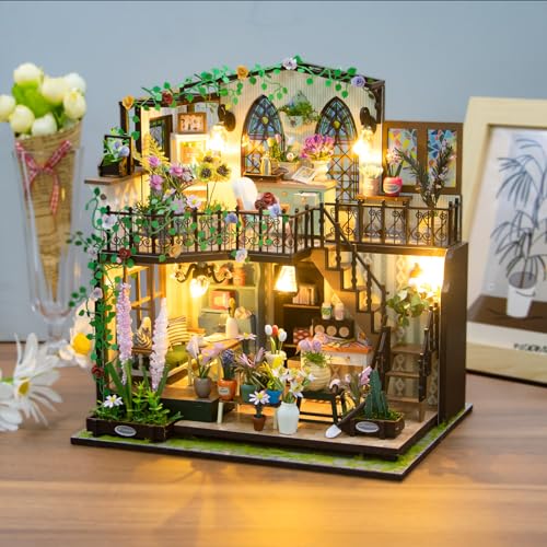 DIY Miniatur Puppenhaus Bausatz, 1:24 Sunshine Flower House, Miniatur Haus Bausatz für Erwachsene, Kinder zum Bauen eines Puppenhauses aus Holz für Frauen und Mädchen (Double Layer Garden House) von CUTEROOM