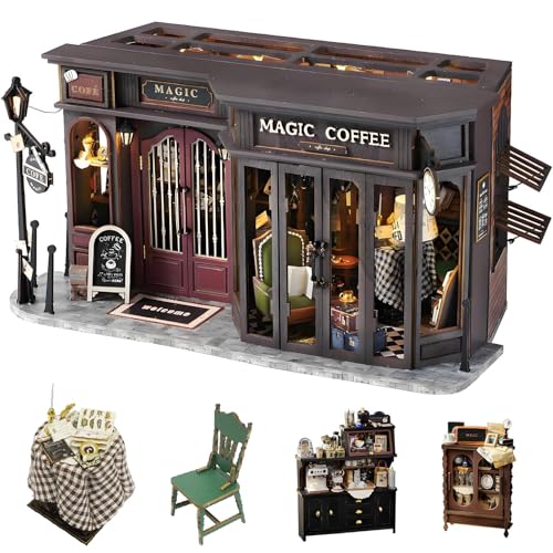 DIY Miniatur Haus Kits mit Möbeln, CUTEROOM Puppenhaus Handwerk Kits für Erwachsene 1:24 Maßstab Modell Kits für Erwachsene zu Bauen Geburtstagsgeschenk für Frauen und Mädchen(Magic Coffee) von CUTEROOM