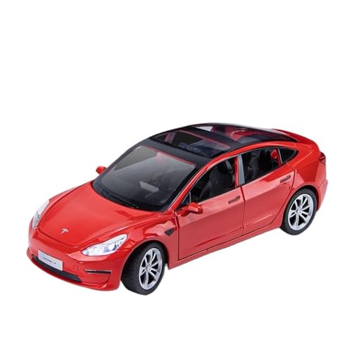 CUTSUGOK maßstabsgetreues Auto 1:24 für Tesla Modell 3 Hohe Simulation Diecast Metall Modell Auto Sound Licht Zurückziehen Auto Modell Modellfahrzeug zum Sammeln(B) von CUTSUGOK