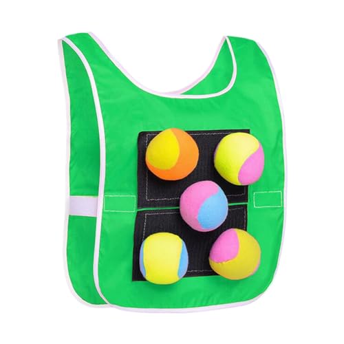 CUTeFiorino 2 Sprühfunktionen Verbesserte Klebeweste für Kinder, verstellbare Stick-Haarball-Weste, Dodgeball-Spiel mit 5 Haarballen, lustige Outdoor-Sport-Spell-Rekwisieten-Weste (Green, One Size) von CUTeFiorino