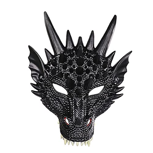 CUTeFiorino Augenklappe Schwarz Drachen Halloween Cosplay Kopfschmuck Cosplay Drachenkopf für Festival Party Halloween 3 Beleuchtungsmodi (Black, One Size) von CUTeFiorino