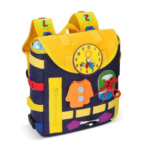 CUTeFiorino Baby Kleinkindspielzeug Busy Board Kleinkind-Rucksack für 1 2 3 4 Montessori-Sinnesspielzeuge mit Zahlenschnallen entwickeln Lebenskompetenzen Lernaktivität (Dark Blue, One Size) von CUTeFiorino