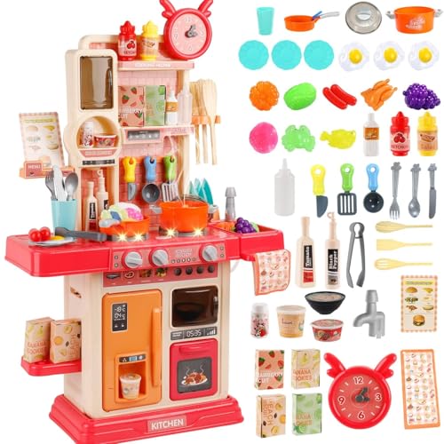 CUTeFiorino Compatible with Motorikspielzeug 45 PCS Kitchen Playset Kids Kitchen Toys for Girls 3 6 Years with Realistic Lights and Sounds Pretend Food Steam Play Food Accessories (Orange, One Size) von CUTeFiorino