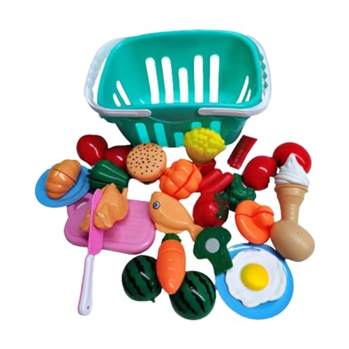 CUTeFiorino Gemüse 24-teiliges Schneidespielzeug zum Spielen von Lebensmitteln für Kinder, Küchenzubehör für Obst und Gemüse, mit Aufbewahrungskorb, Spielküchenspielzeug, Zubehör, zum (Red, One Size) von CUTeFiorino