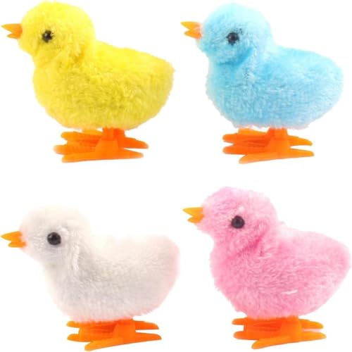 CUTeFiorino Hühneruhrwerk Huhn 4er-Pack Springendes Küken Aufziehspielzeug Neuheit Huhn Hopping Aufziehspielzeug für Kinder Erwachsene Mädchen 4 (Yellow, One Size) von CUTeFiorino