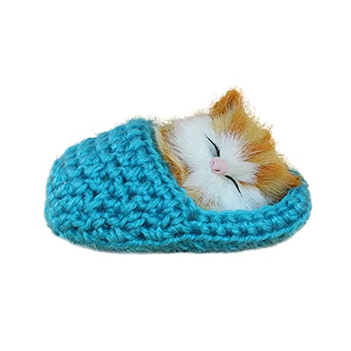 CUTeFiorino Kopfschmuck Süße schlafende Katze Hausschuhe klingende Simulation Plüschtier Dekor Kinder Geschenk Puppen & Stofftiere Plüschfigur (Blue, One Size) von CUTeFiorino